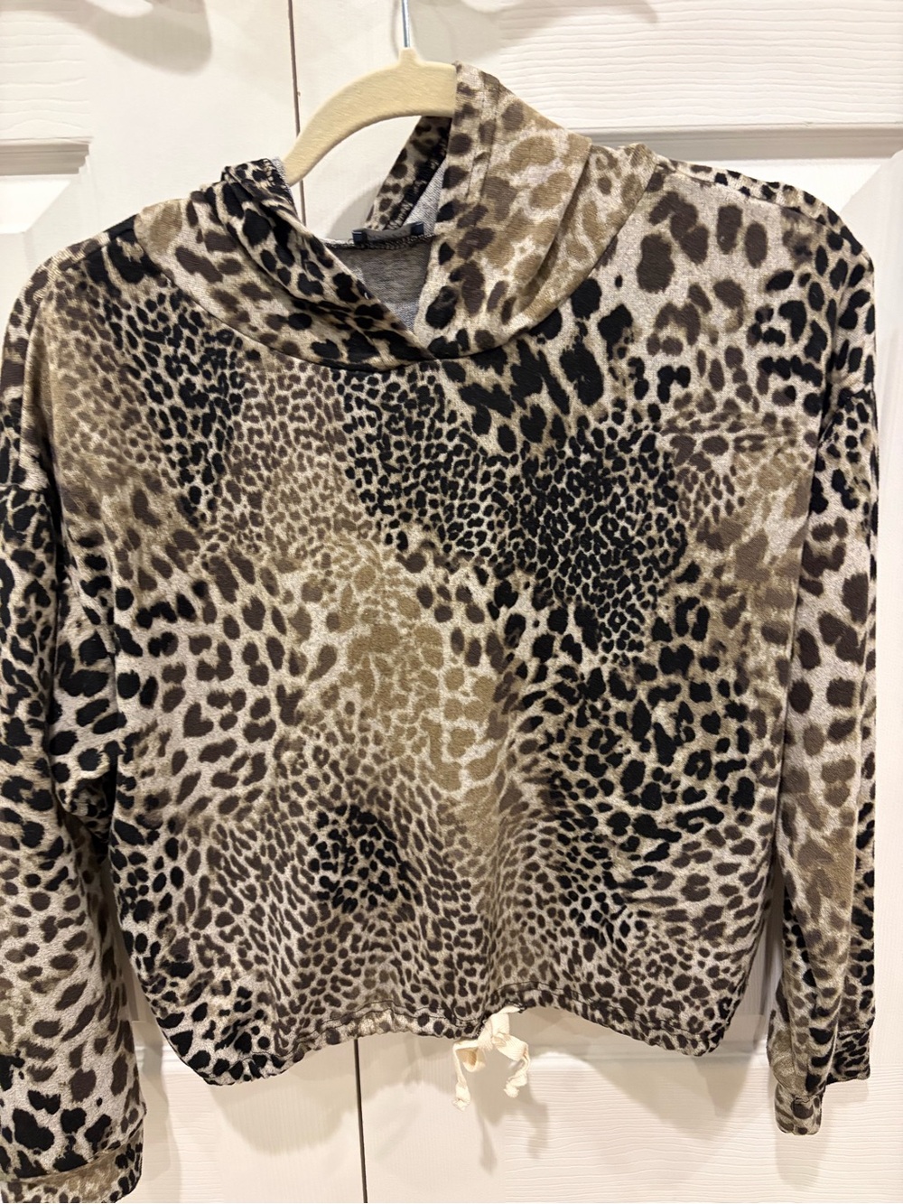 Leopard Print Hooded Pullover Sweatshirt - Brown